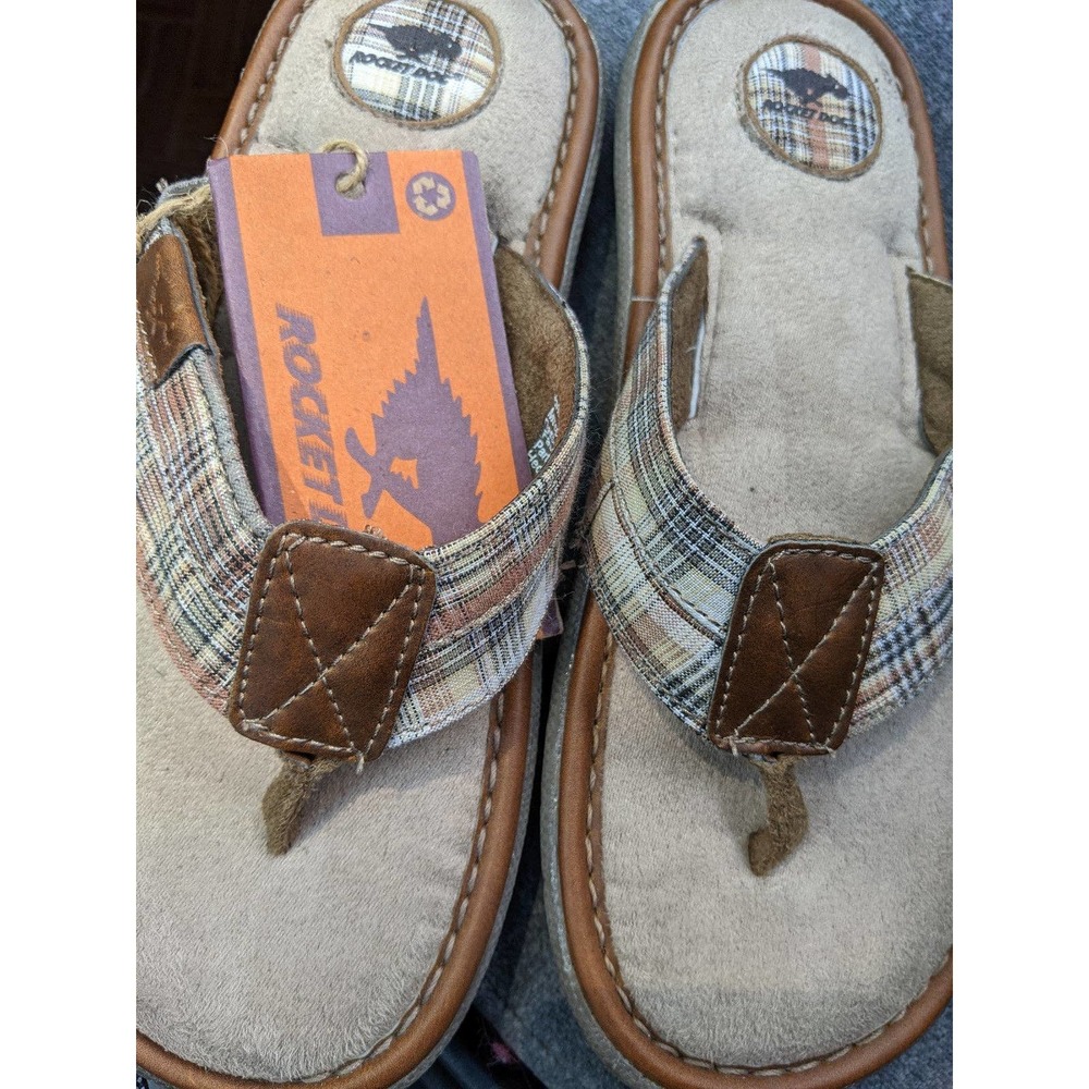 Youth size 2 new rocket dog sandals flip flop brown plaid madras